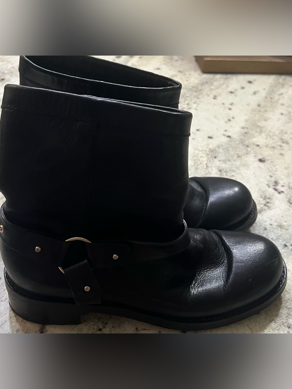 Jimmy Choo Black Biker Leather Belted Boots booties Size 37/6.5